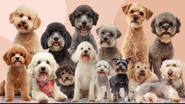 Multiple non-shedding dog breeds in a single composite image